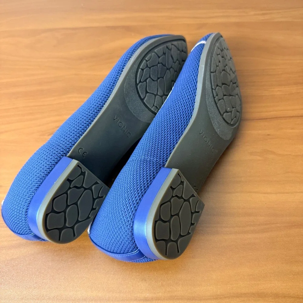 Vionic Dahlia Blue Knit Pointed Toe Flats Pink Trim Womens 11 Orthotic Comfort